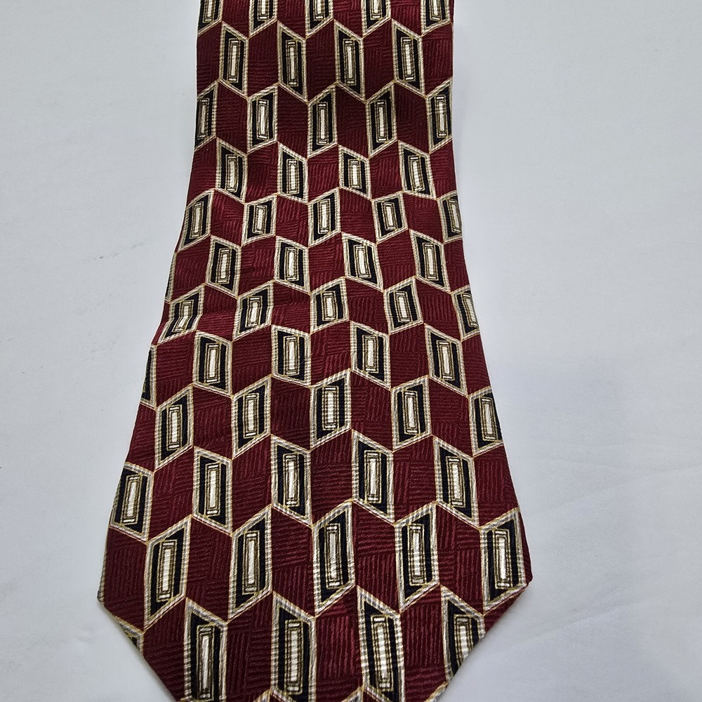 NEO Bill Blass Men's Neck Tie Silk Maroon‎ Geometric